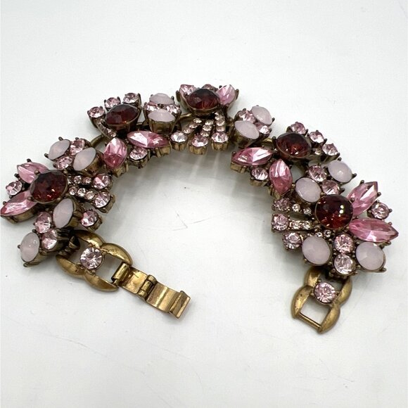 Vintage Pink Rhinestone Bracelet Aurora Style Opaline Cabochons 6.75” - Picture 4 of 9